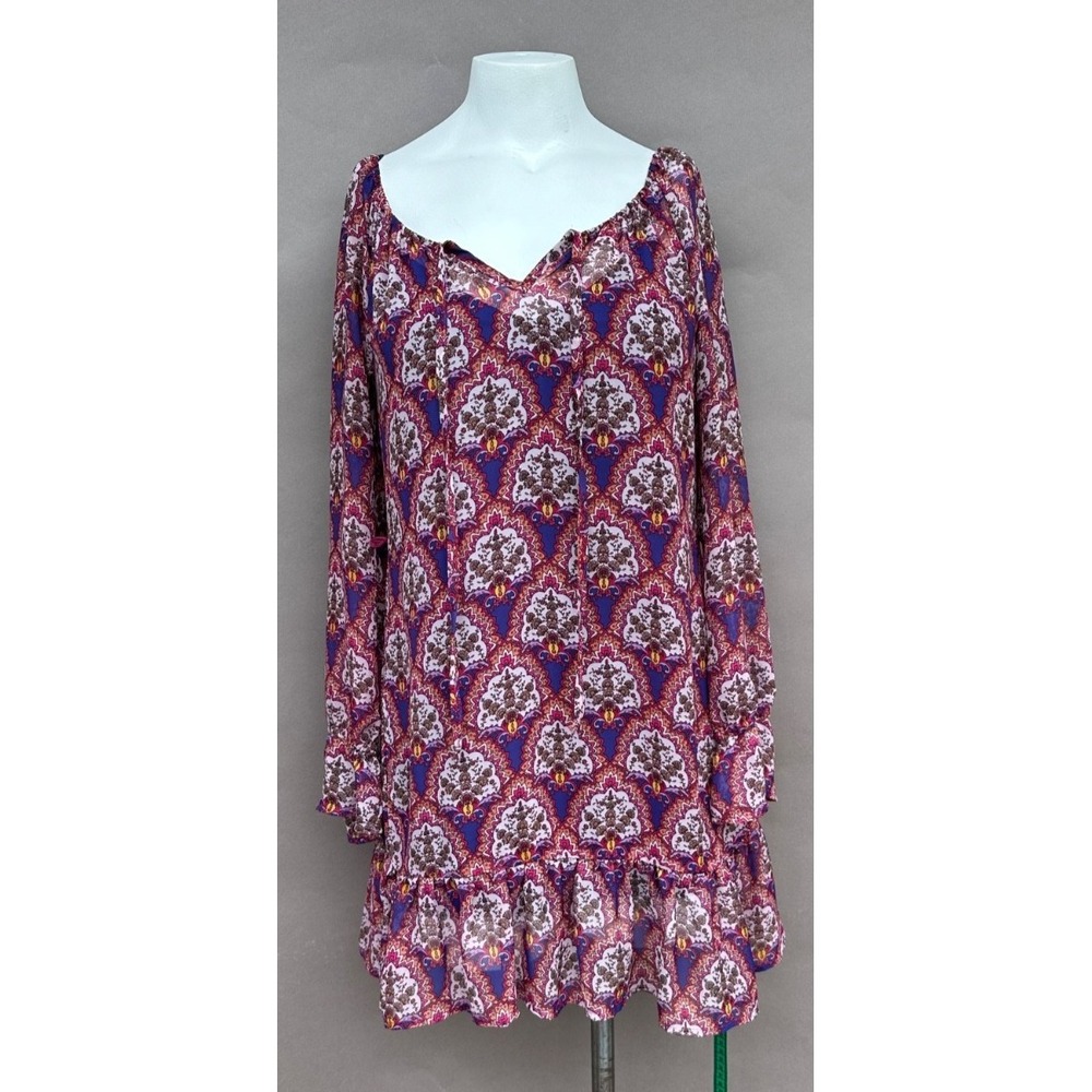 Small Floral Print Mini Dress Multi Ruffle Hem Cami Lined Fairy Whimsy Goth Boho